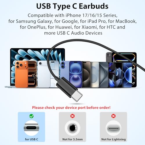 APETOO USB C Headphones with Earhook Mic & Volume Control HiFi Stereo Sound
