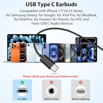 APETOO USB C Headphones with Earhook Mic & Volume Control HiFi Stereo Sound