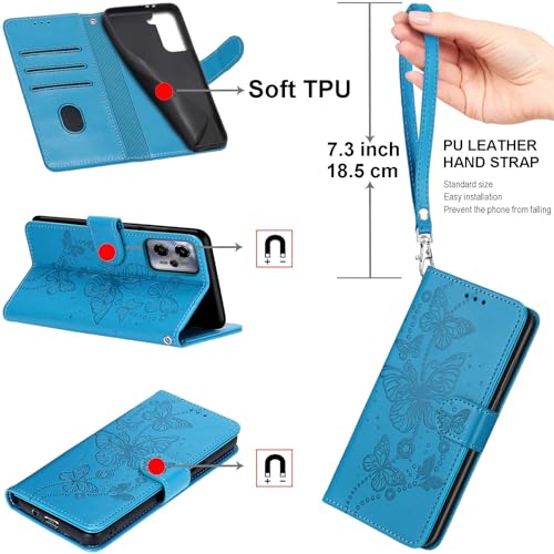 Wallet Case for Motorola Moto G Power 2025/2026, Blue Butterfly | Women Flip Folio Cover, Embossed PU Leather, Stand, Credit Card Holders Slots, Wrist Strap - color: 8