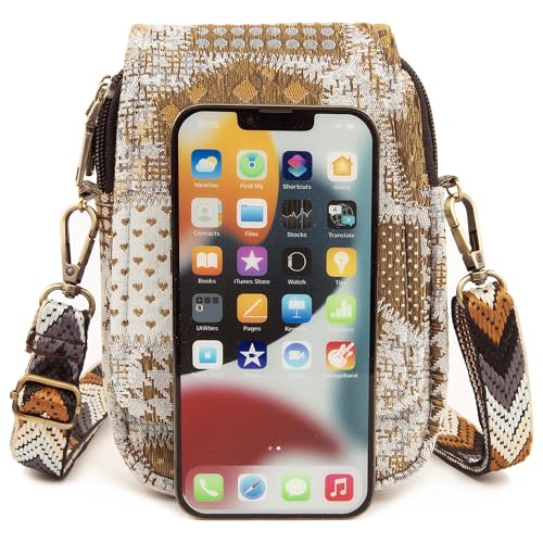 SILKAREA Embroidered Cute Mini Crossbody Bag for Women Small Handbags Wristlet Wallet Bag Cell-phone Pouch Coin Purse - color: Spliced Brown