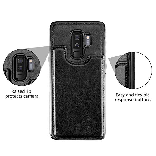HianDier Wallet Case for Galaxy S9 Plus, Slim Protective Case with Credit Card Slot Holder Flip Folio Soft PU Leather Magnetic Closure Cover Compatible with Samsung Galaxy S9+ Plus, Black