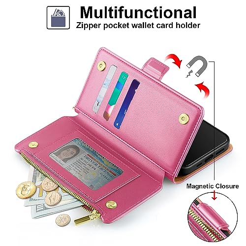 Antsturdy for iPhone 17 Pro Phone Wallet Case Women,Hot Pink | RFID Blocking,with Credit Card Holder Slots,PU Leather Purse,Zipper Pocket,Wrist Strap Kickstand,Flip Folio Cover for Men - color: Hot Pink