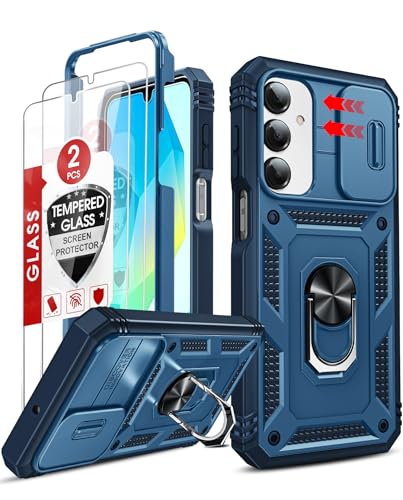 LeYi for Samsung Galaxy A17/16-5G Phone Case: Galaxy A17 Screen Protector Tempered Glass X 2 with Samsung A16 5G Case, Kickstand Heavy Duty Shockproof para Cell Phone Cover Galaxy A16 5G, Blue - color: Blue, size: Galaxy A16/A17 (6.7'')