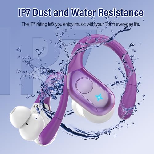 Bluetooth 5.4 Headphones Wireless Earbuds Sports, 75Hrs Bass Hi-Fi Stereo - color: Y-Starry Deep Purple