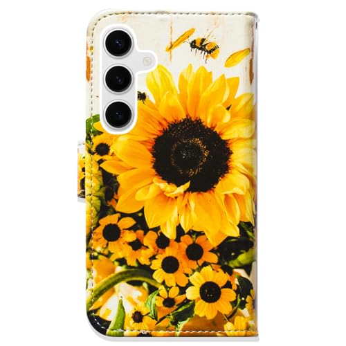 Bcov Case for Galaxy S26,Sunflower Bee Flip Phone Case Wallet Cover with Card Slot Holder Kickstand Case for Samsung Galaxy S26 - color: Sunflower Bee