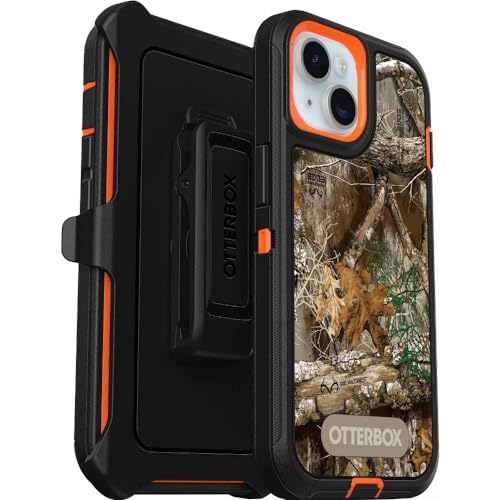 OtterBox iPhone 15, iPhone 14, & iPhone 13 (Only) Defender Series Case - Realtree Blaze Edge (Camo) - Rugged & Durable - with Port Protection - Holster Clip Includes - Microbial Defense Protection - color: Realtree Blaze Edge (Camo), style: Non-MagSafe