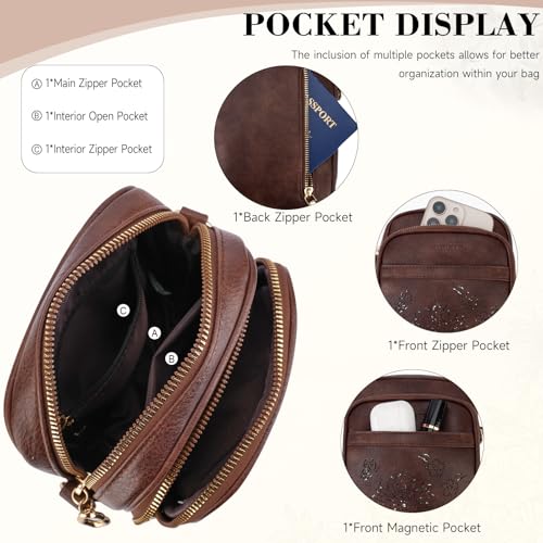 Small Crossbody Bags for Women, RFID Phone Purse with Card Slots, Triple Compartments Lightweight Shoulder Bag - color: 4-coffee