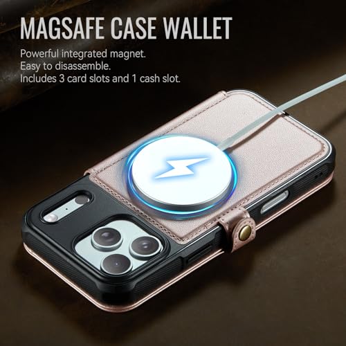 for iPhone 17 Pro Case Wallet Compatible with Magsafe, Rose Gold - color: Rose Gold, size: iPhone 17 Pro - 6.3"
