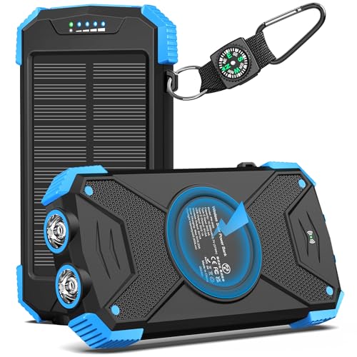 BLAVOR Solar Power Bank 10,000mAh Portable Wireless Charger for Cell Phones - color: Blue