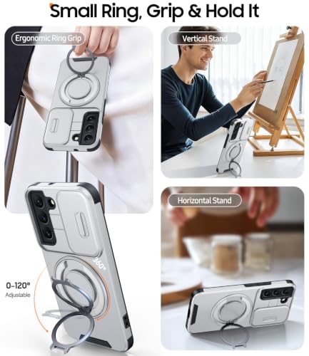 JAME for Samsung Galaxy S22 Case with Ring Stand & Slide Camera Cover - color: Silver, size: Galaxy S22