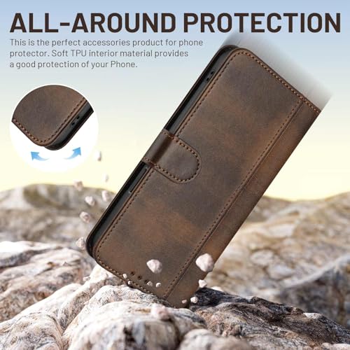 for Galaxy A17 5G Phone Case Wallet and Wrist Strap (Brown) | Card Holder Slots, PU Leather, Flip Cover, Magnetic Closure, Kickstand, Folio Protective, for Samsung A17 Case - color: Brown