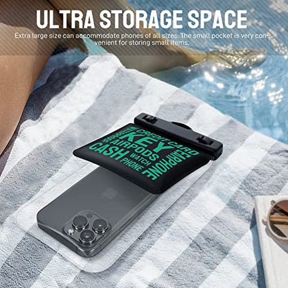 Universal Waterproof Phone Pouch [Double Space] IPX8 Dry Bag with Lanyard for iPhone 16 15 14 13 12 Pro Max XS XR X Galaxy S25 S24 S23 Ultra, Fit All Phones Up to 8'', Black/Green - color: Black/Green