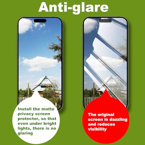 2 Pack Matte Privacy Screen Protector for iPhone 17/16 Pro 6.3",Anti-Glare Anti-Spy Scratch Resistant Tempered Glass Film,Smooth Responsive Touch Anti-Scratch Glass，Easy to Install - size: for iPhone 16 Pro / 17