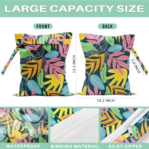 Palm Leaf Wet Dry Bags for Diaper Waterproof Swimsuit Washable Reusable Bag for Beach Diapers Dirty Yoga Gym Clothes Plant Gifts for Women Men Friend - color: Leaf4