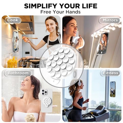 Magnetic Suction Cup Phone Mount, Compatible with MagSafe, Silicone Octo Cup Buddy Sticky Grip Holder for iPhone and Android, Removable Hands-Free Phone Stand Selfie/Video for TikTok, White - color: White
