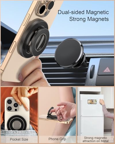 AILKIN Double Magnetic Phone Holder Grip, Universal MagSafe Kickstand Stand - color: Black