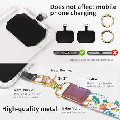 Phone Lanyard Crossbody Wrist Strap, Universal Adjustable Neck Strap for Phone Case Keys ID Badges - color: White Boho Flowers