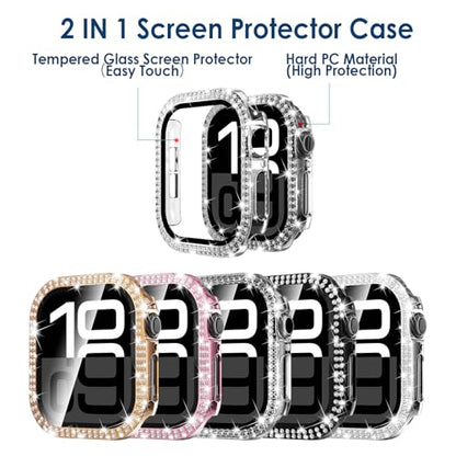 Simpeak 5-Pack Women Bling Screen Protector Case Compatible with Apple Watch 38mm 40mm 41mm 45mm Series 11 42mm 46mm, Screen Case Compatible with iWatch Series 11 10 9 8 7 6 5 4 3 2 1 (46mm) - size: 46mm(Series 10/11)