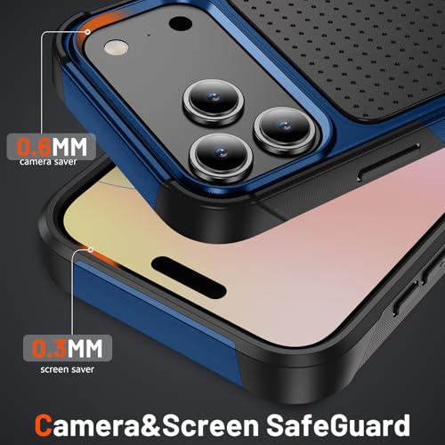 Designed for iPhone 17 Pro Max Case 2 in 1 Gift Militay Grade Drop Protective Rugged Heavy Duty Cover Shockproof Case for iPhone 17 Pro Max Phone Case for Women Men Boy Girl (Blue) - color: Blue
