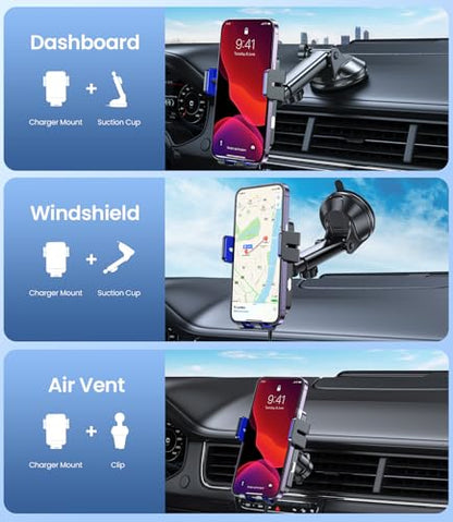 Wireless Car Charger 15W Fast Charging Dash Windshield Vent Car Mount - color: Blue