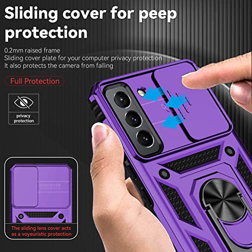 for Samsung Galaxy S22 Case with Camera Lens Cover HD Screen Protector, Dual Layer Military-Grade Drop Tested Magnetic Ring Holder Kickstand Protective Phone Case for Samsung Galaxy S22 5G (Purple) - color: Purple with camera cover Military-Grade 2nd gen