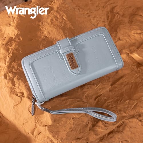 X Wrangler Women's Wallets Bifold Wristlet Wallets for Women Large Capacity Credit Card Wallet with ID Window - color: Jeans Blue