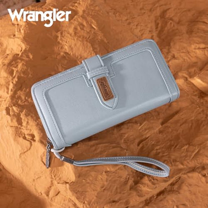 X Wrangler Women's Wallets Bifold Wristlet Wallets for Women Large Capacity Credit Card Wallet with ID Window - color: Jeans Blue