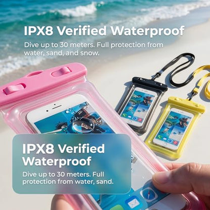 3 Pack Waterproof Phone Pouch Underwater Dry Bag Ultra-Clear Dual-Sided Touchscreen Case with Lock Seal for Swimming Snorkeling & Beach-Pink-Black-Yellow - color: Pink-Black-Yellow