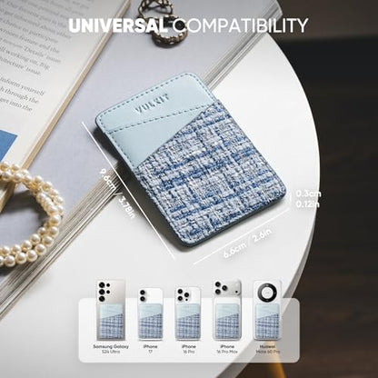 VULKIT Phone Card Holder Wallet Leather Adhesive Pocket RFID Blocking Credit Card Sleeves Stick Back of Phone Smartphones - color: Tweed Blue
