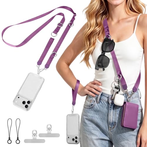 takyu Multifunctional Phone Lanyard, 3 in 1 Cell Phone Detachable Adjustable Crossbody Strap & Neck Lanyard & Wrist Lanyard with 2x Tether Tab for Most Smartphones, Outdoor Travel Essential Purple - color: Purplex1