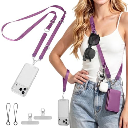 takyu Multifunctional Phone Lanyard, 3 in 1 Cell Phone Detachable Adjustable Crossbody Strap & Neck Lanyard & Wrist Lanyard with 2x Tether Tab for Most Smartphones, Outdoor Travel Essential Purple - color: Purplex1