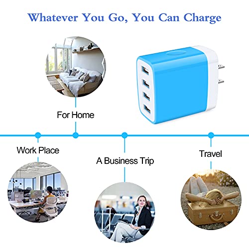 iPhone 17 Charger Block Fast Charging 4.8A Multi Port USB Charger Wall Plug - color: blue