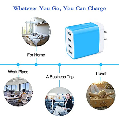 iPhone 17 Charger Block Fast Charging 4.8A Multi Port USB Charger Wall Plug - color: blue