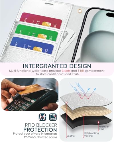OCASE for iPhone 16 Wallet Case, PU Leather Crossbody Phone Case with Removable Shoulder Strap, Kickstand, RFID Blocking Card Slots, Flip Folio Phone Cover 6.1 Inch 2024, Silvery - color: Silvery, size: iPhone 16