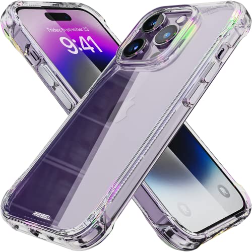 REBEL Phone Clear Case for iPhone 14 Pro [Crystal Series Gen-4] Non-Yellowing, Transparent, Anti-Scratch, Protective Shockproof Bumpers, Metal Buttons, 6.1 Inch 2023 Cover (Crystal Clear, No MagSafe) - color: Crystal Clear, No MagSafe, size: iPhone 14 Pro