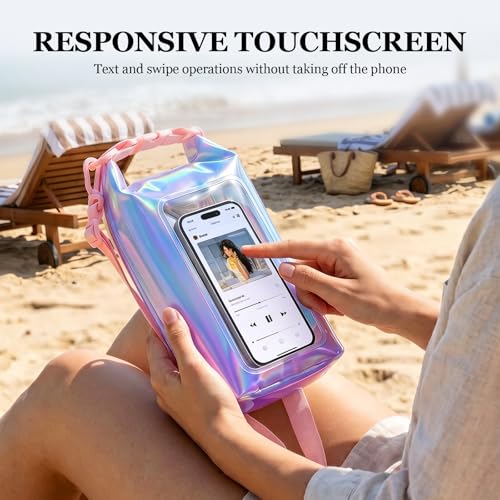 IP68 Waterproof Phone Pouch Case Three-Layer Seal for iPhone 17 16 Pro Max/15/14, IP68 Travel Cellphone Dry Bag Beach Cruise Ship Essential Bucket Bag with Crossbody Lanyard, Iridescent - color: C1-Iridescent