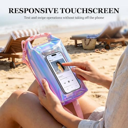 IP68 Waterproof Phone Pouch Case Three-Layer Seal for iPhone 17 16 Pro Max/15/14, IP68 Travel Cellphone Dry Bag Beach Cruise Ship Essential Bucket Bag with Crossbody Lanyard, Iridescent - color: C1-Iridescent