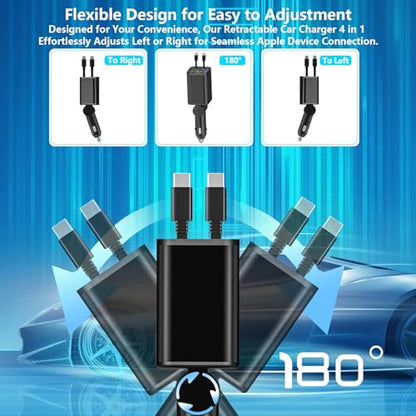 Apple MFi Certified Retractable Car Charger USB C, 120W Car Phone Charger - size: 2.8FT