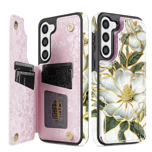 NNH Compatible with Samsung Galaxy S23 Plus Wallet Case with RFID Blocking Card Slots Folio Flip PU Leather Kickstand Double Magnetic Clasp Design Cover for Galaxy S23+(6.6 inch-Magnolia Flowers) - color: Magnolia Flowers, size: Galaxy S23 Plus 6.6 inch