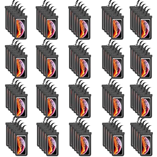 100 Pack 8.5“ Waterproof Cell Phone Pouch - Underwater Dry Bag Case Lanyard - Water Proof Clear Holder Protector for iPhone 17 16 15 Pro Max Plus Samsung Galaxy S25 S24 Ultra Note for Beach Swimming - color: 100 Pack Black