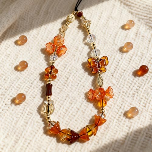 Cute Beaded Camera Wrist Strap for Phone, Digital Camera Charm Lanyard, Pearl Beaded Chain for Bag Keychain Gift - color: Brown Butterfly