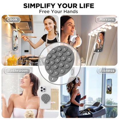 Magnetic Suction Cup Phone Mount with MagSafe, Silicone Hands-Free Grip Holder for iPhone Case and Android, Mirror Shower Phone Stand for Makeup FaceTime Gym Kitchen Bathroom, Gray - color: Gray