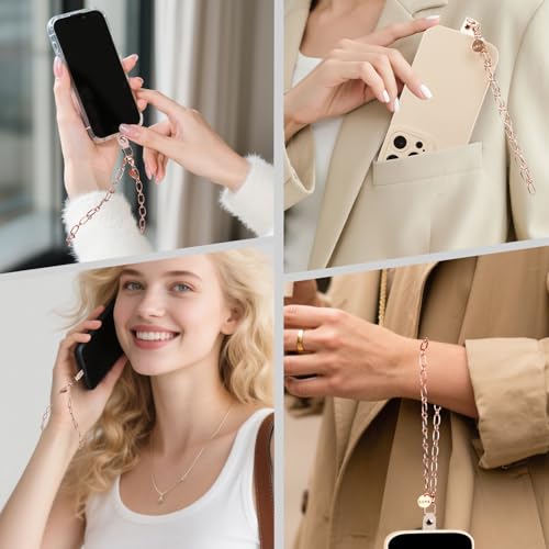 Phone Charm Detachable Metal Cellphone Wrist Strap for Women Girls, Cell Phone Lanyard - color: Aa-rose Gold