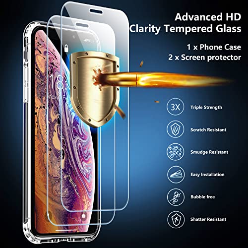 SPIDERCASE for iPhone Xs Max Case, [Crystal Clear Not Yellowing][with 2 Pcs Tempered Glass Screen Protectors] Slim Thin Case, Clear - color: Crystal Clear