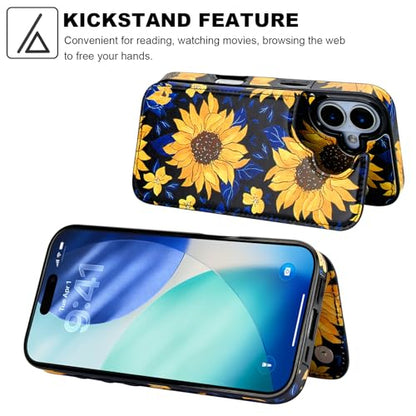 HAOPINSH Wallet Case with Card Holder for Phone 17, Blooming Sunflowers Pattern Back Flip Folio PU Leather Kickstand Card Slots Case, Double Magnetic Clasp Shockproof Cover 6.3" - color: Blooming Sunflowers