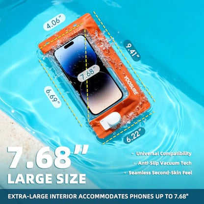 Vacuum Waterproof Phone Pouch - IPX8 Professional Cell Phone Dry Bag with Lanyard, Essential for Beach & Cruise, Universal Waterproof Case Fits All Smartphones up to 7.7" (1, Orange) - color: Orange