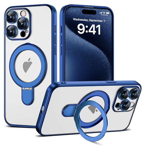 Plating Clear Phone Case for iPhone 15 Pro with Stand 6.1", Blue - color: Blue, size: Iphone 15 Pro