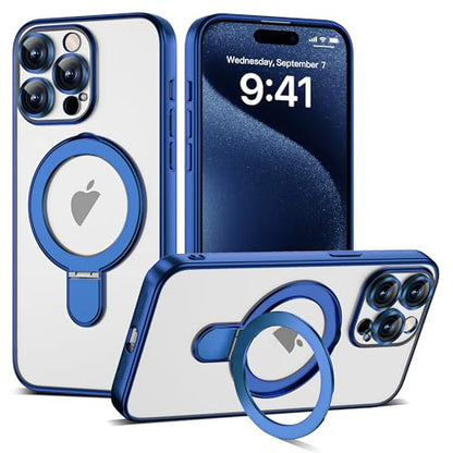 Plating Clear Phone Case for iPhone 15 Pro with Stand 6.1", Blue - color: Blue, size: Iphone 15 Pro