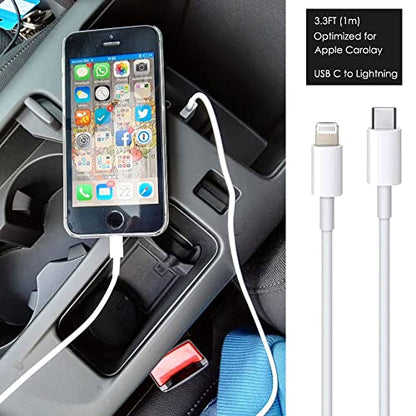 Car Apple Carplay Cable, USB C to Lightning Cable for iPhone 14, 14 pro max,13,Plus,SE 2nd/12/11/Xs/XR, iPad 4/5/ 6/7/ 8, Mini 2/3/4/5, Air 2/3 Charger Cord, Car Charging Cable (USB C to Lightning) - size: 3.3FT