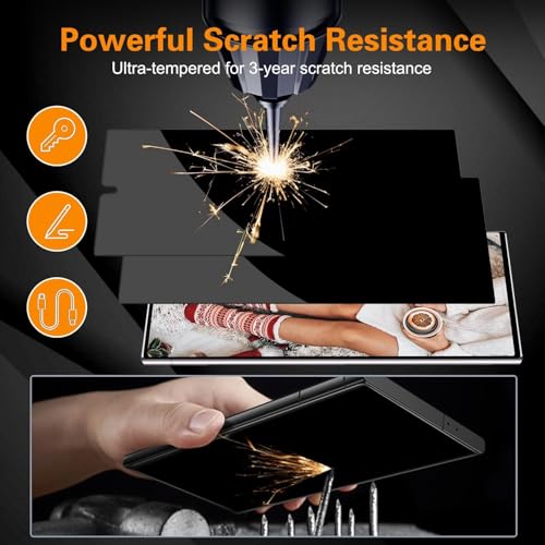 [2+2] for Samsung Galaxy S25 Ultra Privacy Screen Protector and Camera Lens Protector, [28°Anti-Spy] [Installation Tool] [Fingerprint Unlock] Black Tempered Glass Film Bubble Free Case Friendly for S25U - size: S25 Ultra